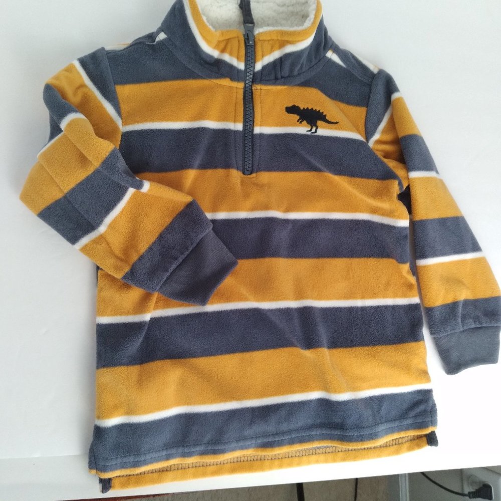 2T Boys Striped Fleece Polo, Carter's, Orange Gray, half zip up, classy